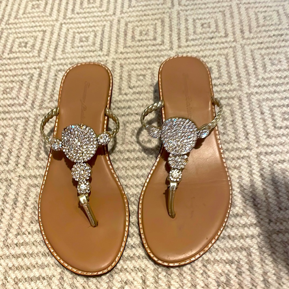 Tommy Bahama Yerba metallic leather  wedge sandal w/ sparkling rhinestones